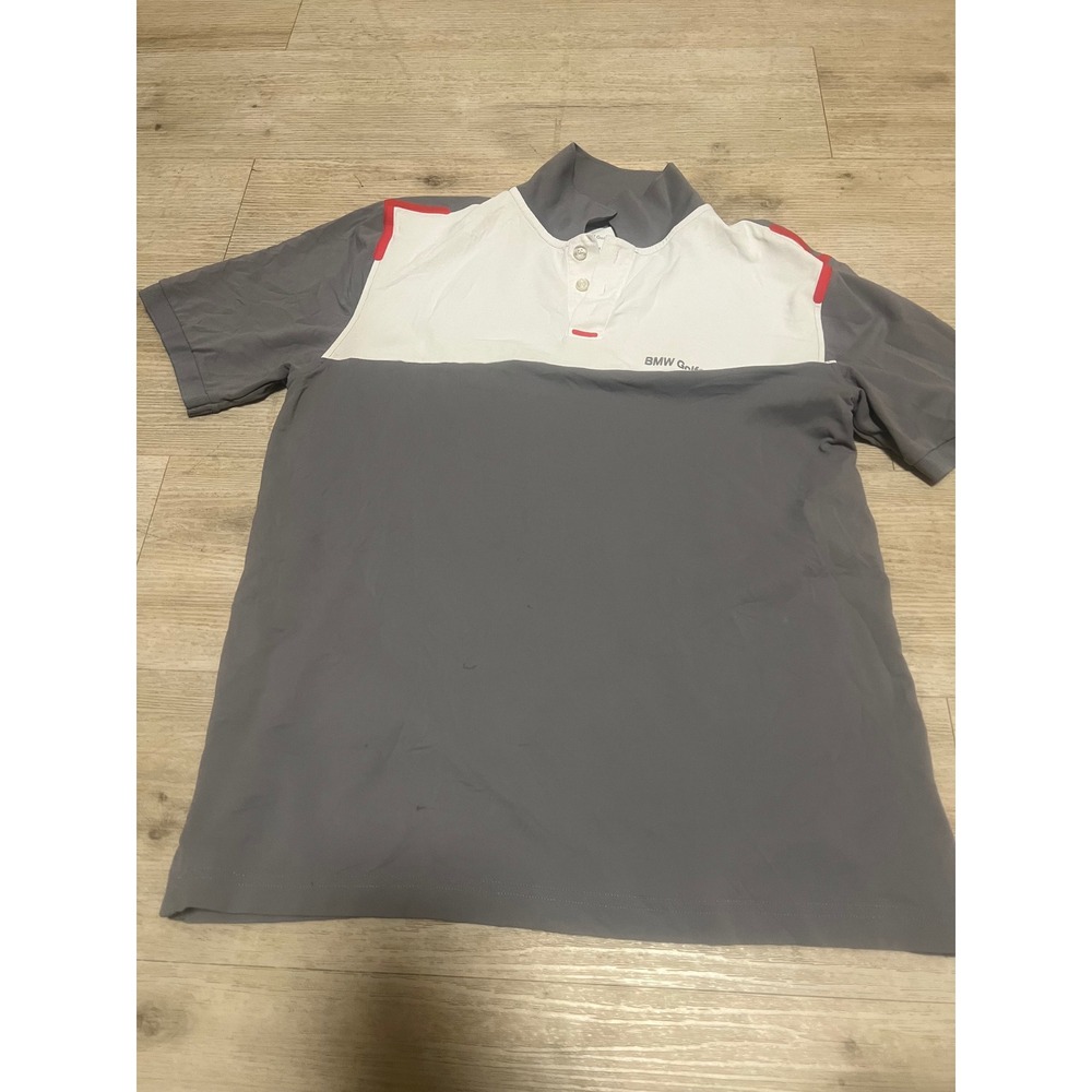 BMW Golfsport Mens Polo Shirt Grey White Red Colorblock Short Sleeve Size M